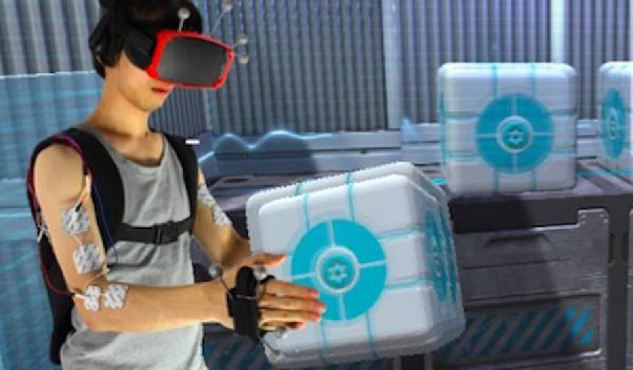 Providing Haptics to Walls &amp; Heavy Objects in Virtual Reality by Means of Electrical Muscle Stimulation